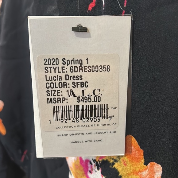 NWT A.L.C Lucia Silk Black Floral Asymmetrical Off Shoulder Faux Wrap Dress - 10 - Picture 13 of 15